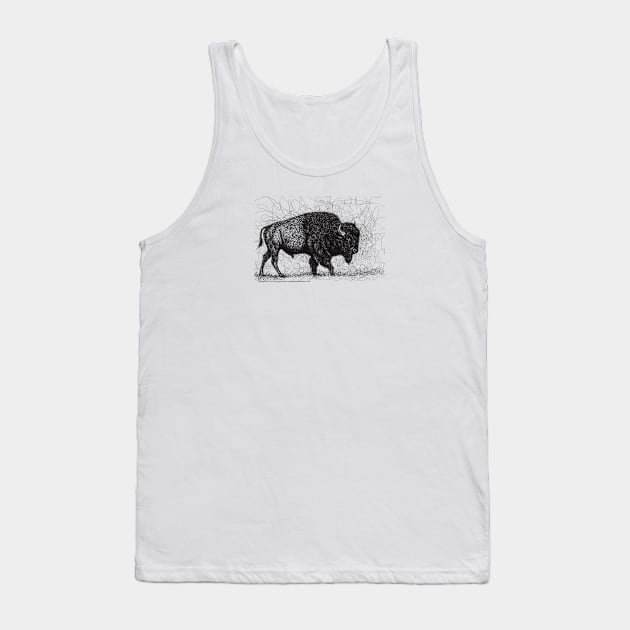 Roaming Buffalo Bison Scribble Art Tank Top by CunninghamWatercolors